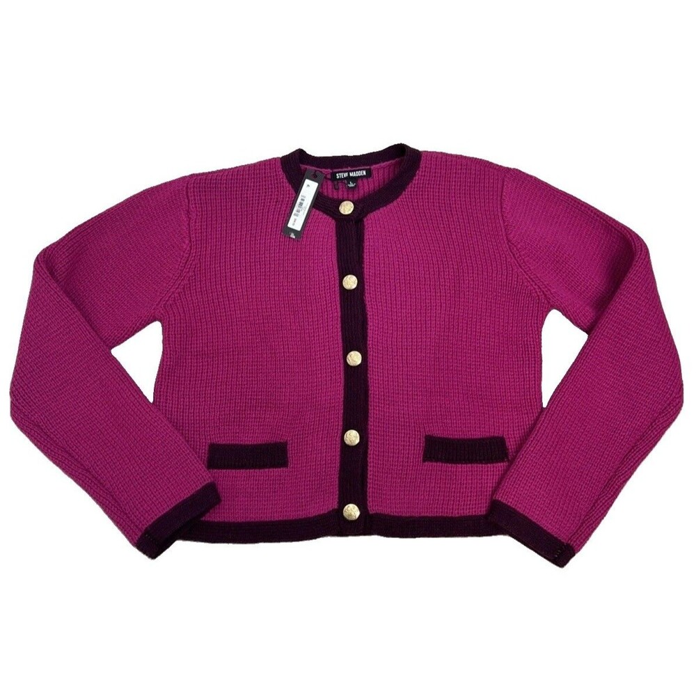 Steve Madden Fantino Sweater Jacket Sz L Women's Fuschia Pink Career Office New